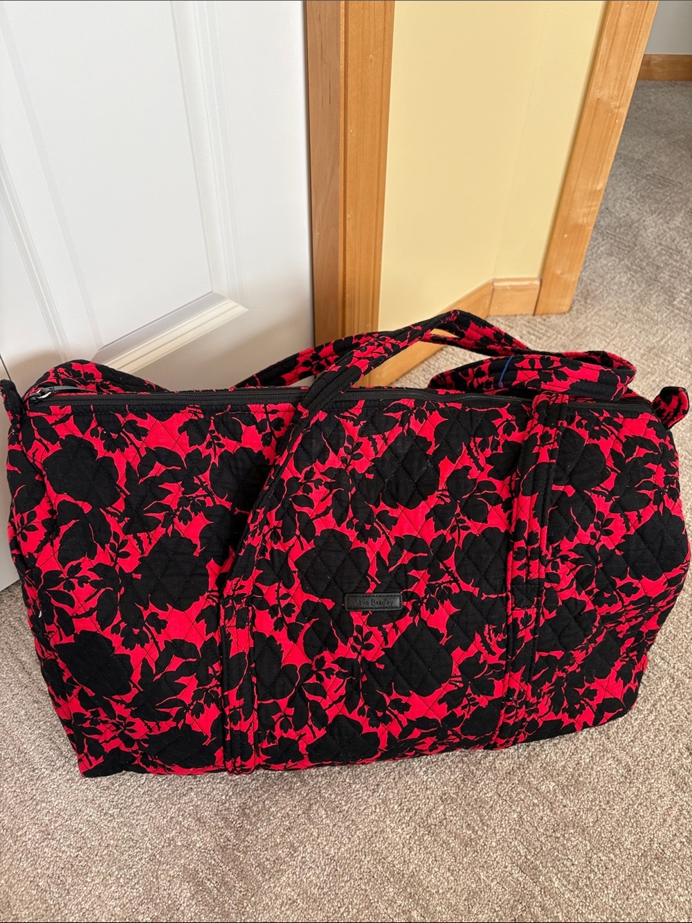 Vera Bradley Quilted Floral Travel Tote in Red and Black